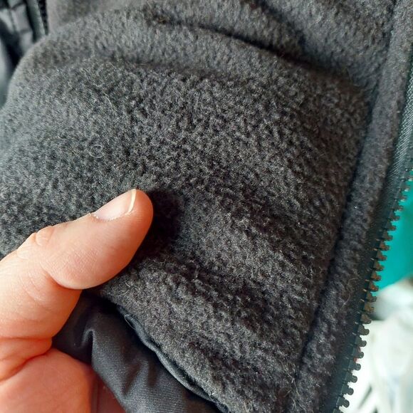 Color Block Striped Teal Black Gray Hooded Puffer Coat Winter Bubble Jacket Sz S - Picture 9 of 11